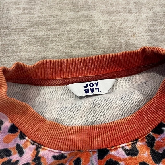 Joy Lab Crop Top Sweatshirt S Crew Leopard Orange Pink Black Size M - Picture 3 of 5